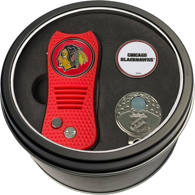 Team Golf NHL Gift Set Switchblade Divot Tool, Cap Clip, & 2 Double-Sided Enamel Ball Markers, Patented Design, Less Damage to Greens, Switchblade Mechanism