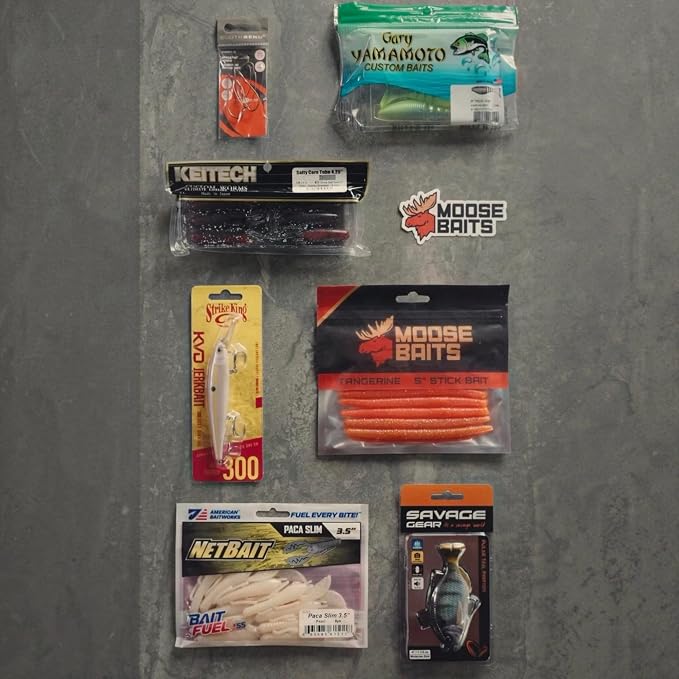 Moose Baits Bass Tackle Mystery Box- Bass Fishing Lures Kit - Lures for Largemouth & Smallmouth Bass - Fishing Gifts - No Subscription