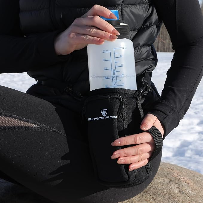 Survivor Filter Bottle - USA Made - Water Purification - Neoprene Case - For Hiking/Camping/Running
