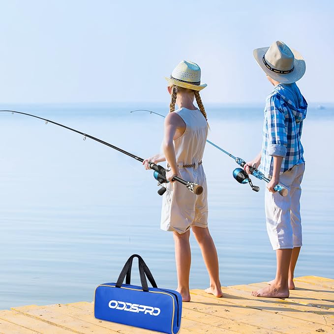 ODDSPRO Kids Fishing Pole - Portable Telescopic Kids Fishing Rod and Reel Combo Kit - with Spincast Fishing Reel Tackle Box for Girls, Youth