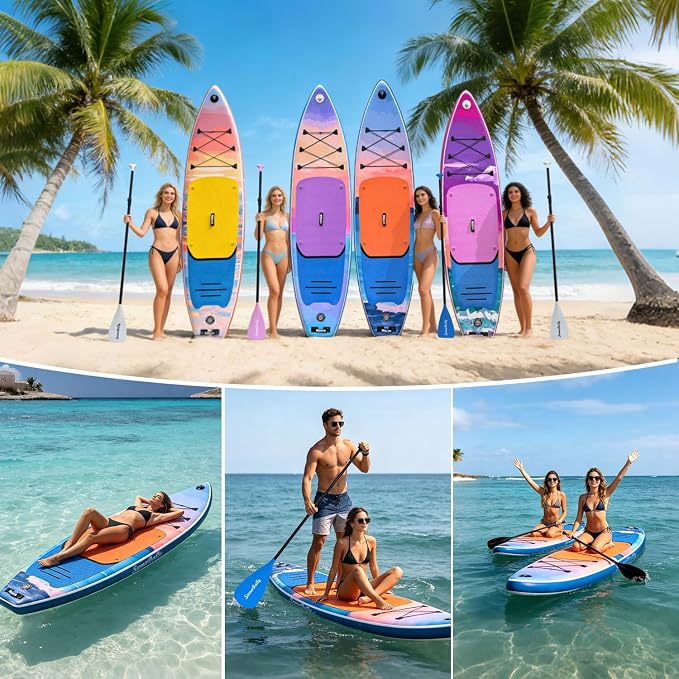 Inflatable Stand Up Paddle Board - Ultra Stable Wide Paddle Boards of All Skill Levels, Full-Color Gradient Design, Anti-Slip EVA Deck with Premium Accessories