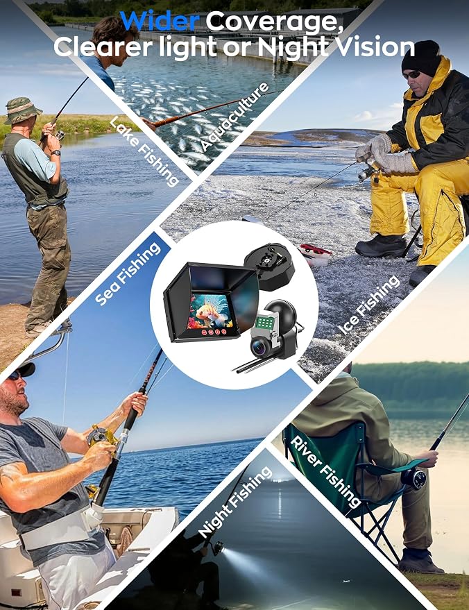 Underwater Fishing Camera,1080P Portable Fish Finder with 5" Waterproof IPS Screen,220° Ultra-Wide Ice Fishing Camera with 12 IR LED Night Vision,10000mAh Battery&100FT Cable for Boat, Lake & Kayak