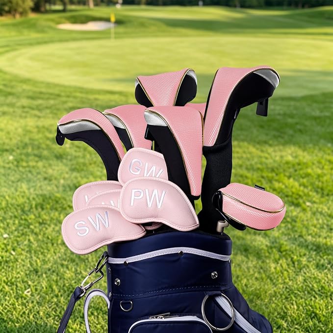 Andux 4Pcs/Set Long Neck Gold Golf Hybrids Club Head Covers with Dial No. Tag MT/HY15