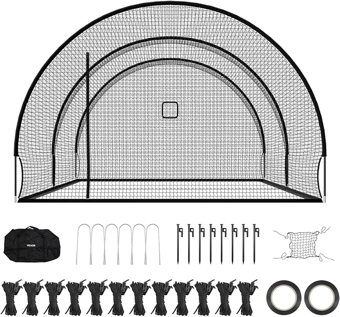VEVOR Baseball Batting Cage,Professional Softball Baseball Batting Hitting Training Net,Heavy Duty Enclosed PE Practice Portable Pitching Cage Net&Carry Bag,for Backyard,Field,Indoor&Outdoor