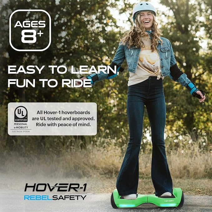 Hover-1 Rebel Electric Self Balancing Scooter for Kids with 6.5” Tires, Dual 110W Motors, 6 mph Max Speed, and 3 Miles Max Range Self Balancing Board