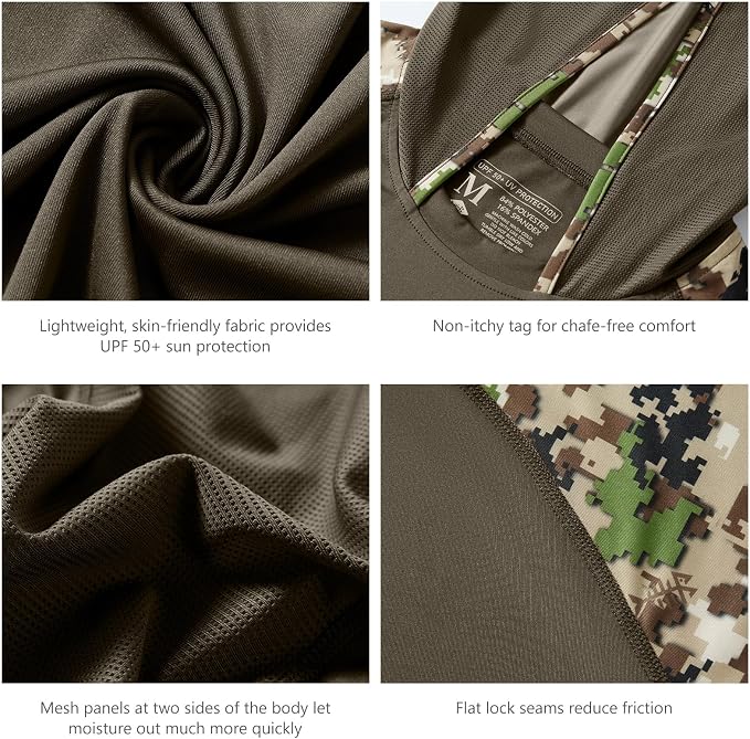 BASSDASH Men’s UPF 50 Performance Fishing Shirt Cooling Hoodie Camo Long Sleeve FS17M