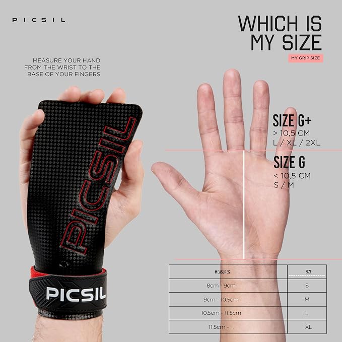 PICSIL - RX Grips | Synthetic Workout & Gymnastics Grips | Ultra-Resistant Carbon Fibre for Cross Training | Helps Prevent Tears & Blisters | Carbon Fibre Material | Use wiht Chalk |