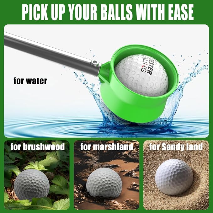 Golf Magnetic Alignment Rods and 9ft/12ft Water Telescopic Golf Ball Retriever