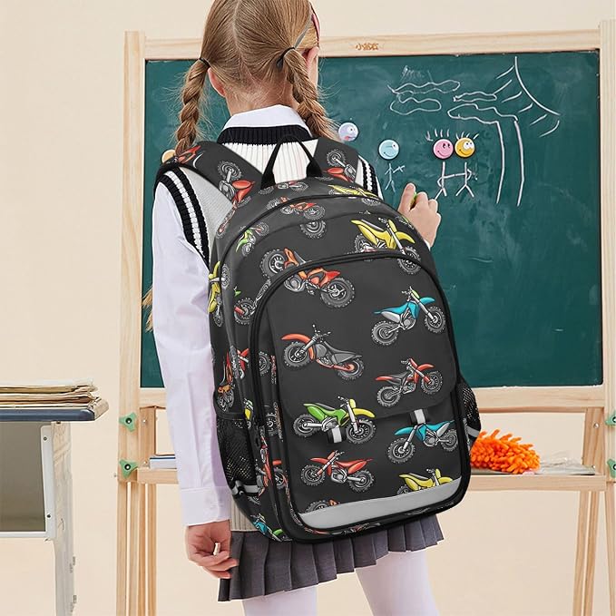 Fisyme Motocross Dirt Bike Black School Backpack Laptop Backpacks Bags Bookbag Travel Casual Computer Notebooks Daypacks