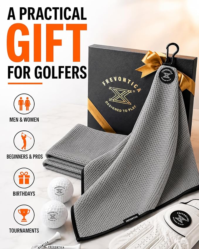 Magnetic Golf Towel with Cleaning Pocket, 24"x16" Ultra-Absorbent Waffle Microfiber Golf Towel with Magnet & Clip for Golf Bag, Carts and Clubs, Golf Accessories Gift for Men Women Golfers
