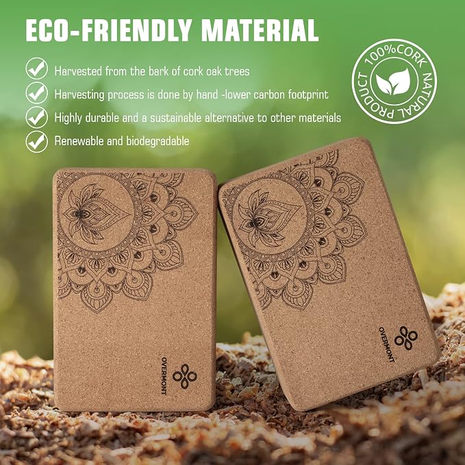 Overmont Yoga block set + cork Yoga block with strap combo