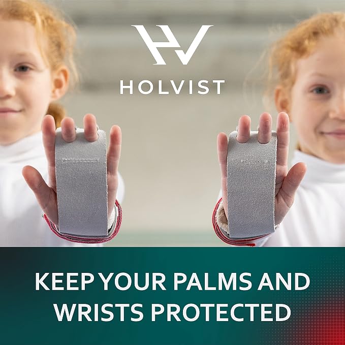 HOLVIST Gymnastics Grips | Leather Made Dowel Gymnastic Grips | Gymnastics Grips for Girls 10-12 | Hook & Loop Gymnastics Grips for Girls 7-9 | 2 Hole Womens Gymnastics Hand Grips