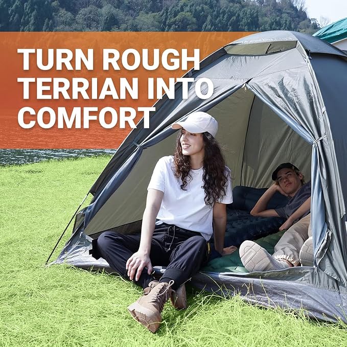 KingCamp Sleeping Pad for Camping, Ultralight Connectable Inflatable Sleeping Pad Camping Mattress with 6.3" Built-in Pillow & Foot Pump for Backpacking Hiking Tent Cot