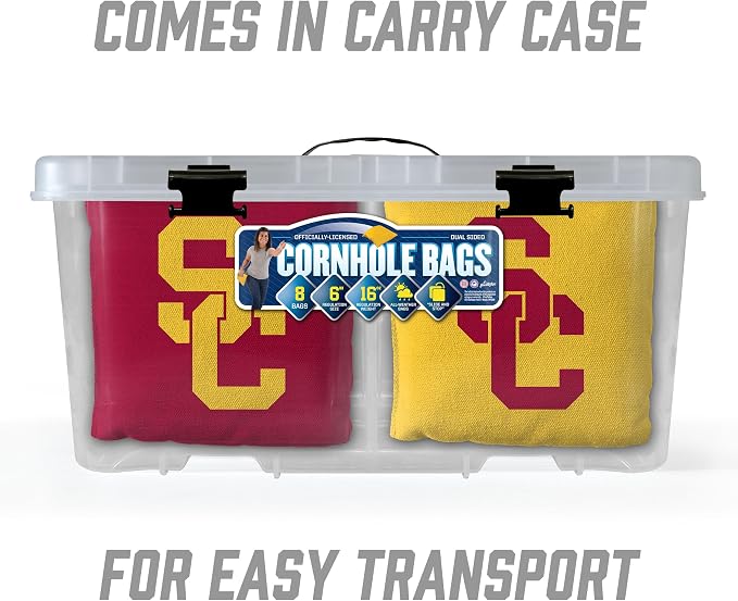 YouTheFan Officially-Licensed NCAA Set of 8 Cornhole Bags - All Weather Dual Sided Slide & Stop - Regulation Size with Carry case