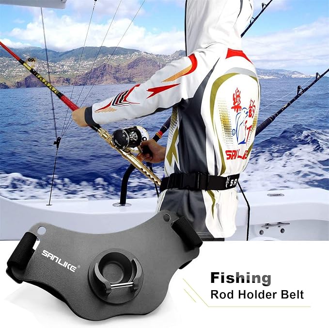 SANLIKE Fishing Belt Fight Belt Adjustable Aluminum Waist Fighting Belt Rod Holder Stand-up Fishing Belt