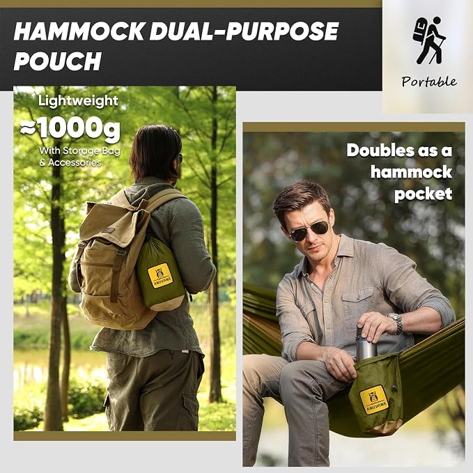 Camping Hammock with Mosquito Net, 500 lbs Portable Hammock with Tree Straps, 2-in-1 Double/Single Travel Hammock Tent for Outside/Indoor/Backpacking/Beach - Green & Khaki