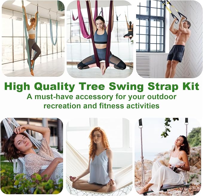 Tree Swing Hammock Straps Kit 20FT, Strong & Durable Tree Swing Straps Hanging Kit with Tree Protector, Safer Lock Snap Carabiner Hooks, Holds Up to 5000 lbs, Safer & Easy Installation for Baby Adults