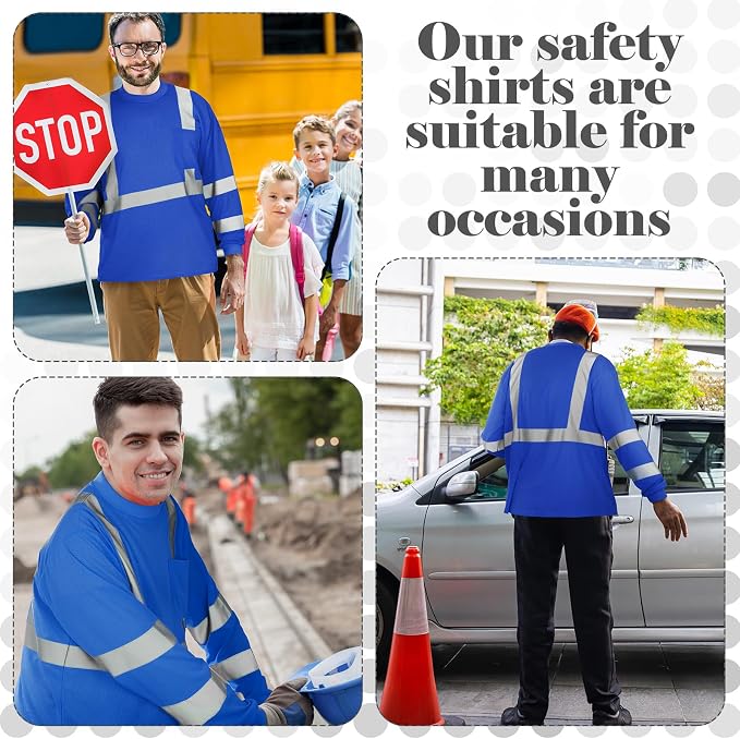 Amylove 4 Pcs Long Sleeve Safety Shirt High Visibility Reflective Construction Work Shirts for Men Women(XXL,Blue)