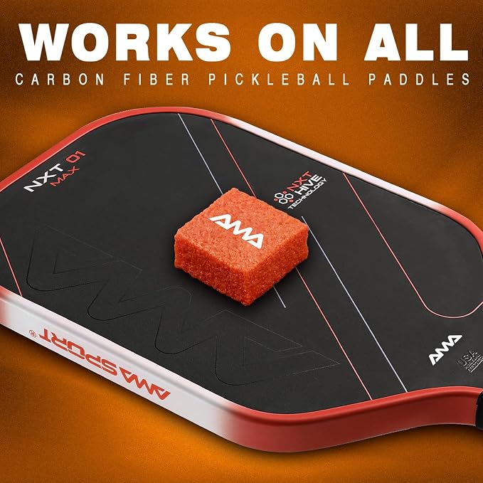 AMA SPORT Pickleball Paddle Eraser Carbon Fiber Pickle Ball Racket Cleaner Pickleball Accessories for Removing Ball Residue & Dirt, Restores Grip & Spin (Orange)