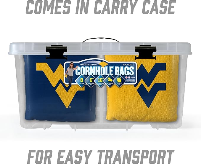 YouTheFan Officially-Licensed NCAA Set of 8 Cornhole Bags - All Weather Dual Sided Slide & Stop - Regulation Size with Carry case