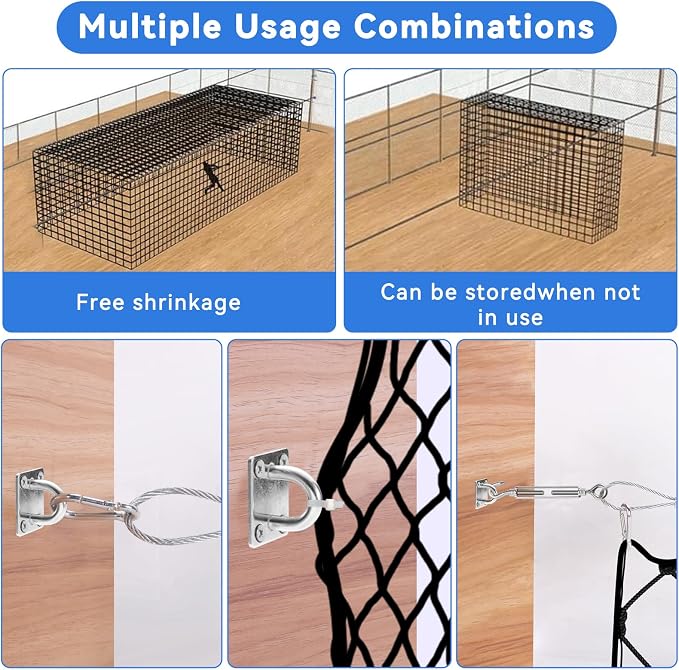 Heavy Duty Batting Cage Netting Wire Tension Kit Inflatable Batting Cage Cable Kit Net Hanging Kits Batting Cage Frame Kit for Home Backyard Outdoor Baseball and Softball Batting Cage