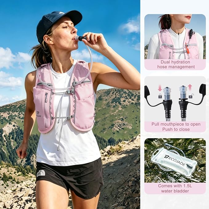 BECOJADDE 5L Running Vest for Women, Hydration Backpack Lightweight & Breathable for Trail Running, Marathon, Hiking, Cycling