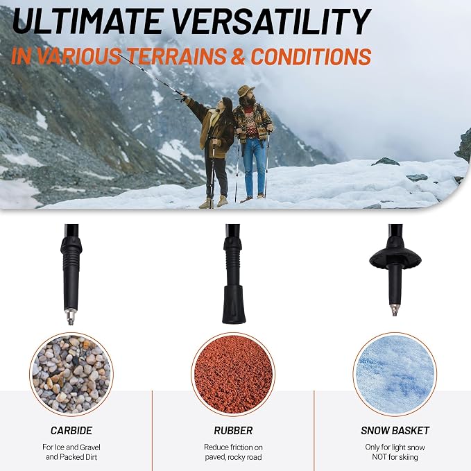 Carbon Fiber Trekking Poles Ultra Strong Lightweight Collapsible Hiking Poles EVA Foam Grips Quick Adjustable Flip Locks