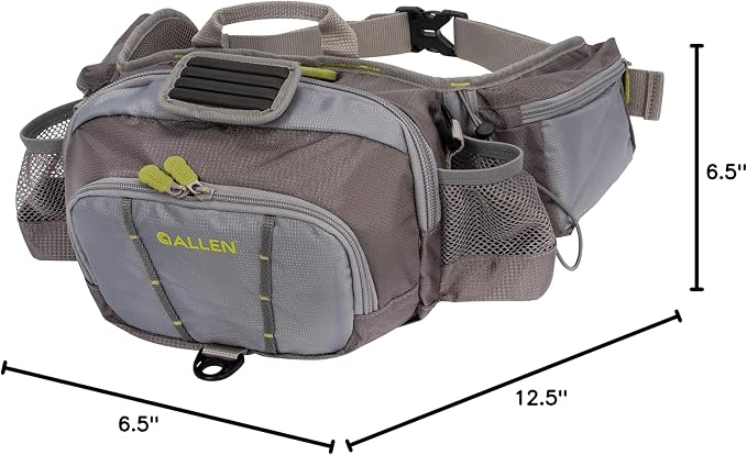 Allen Company Eagle River Lumbar Fly Fishing Pack - Holds 6 Fly Boxes, Zip‑Down Workstation, Waist Bottle Pockets, Durable Outdoor Waist Pack - Gray/Lime and Olive Green