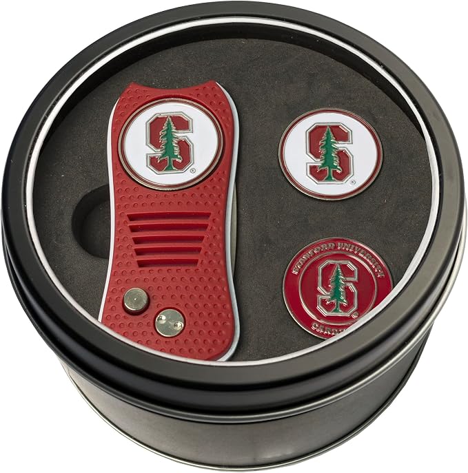 Team Golf NCAA Gift Set Switchblade Divot Tool with 3 Double-Sided Magnetic Ball Markers, Patented Single Prong Design, Causes Less Damage to Greens, Switchblade Mechanism