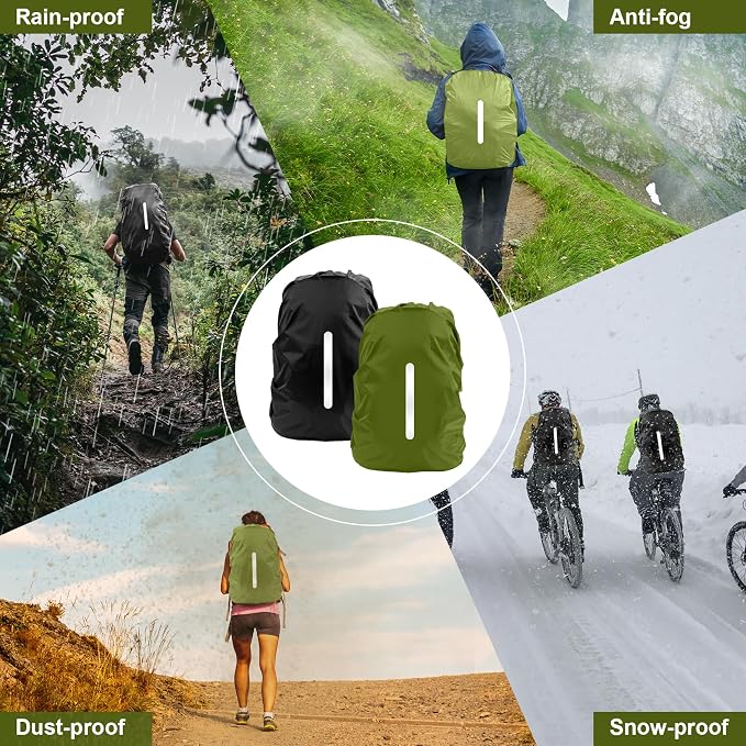LAMA 2 Pack Waterproof Rain Cover for Backpack, Reflective Rucksack Rain Cover for Anti-Dust/Anti-Theft/Bicycling/Hiking/Camping/Traveling,M Size (for 30L-40L backpack), 1 Pcs Black + 1 Pcs Army Green
