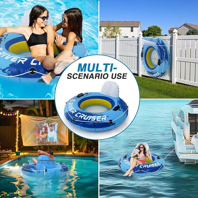 River Tubes for Floating Heavy Duty Inflatable Floating Lounger Premium River Water Rafts Pool Float with Cup Holder Above Lake for Adults