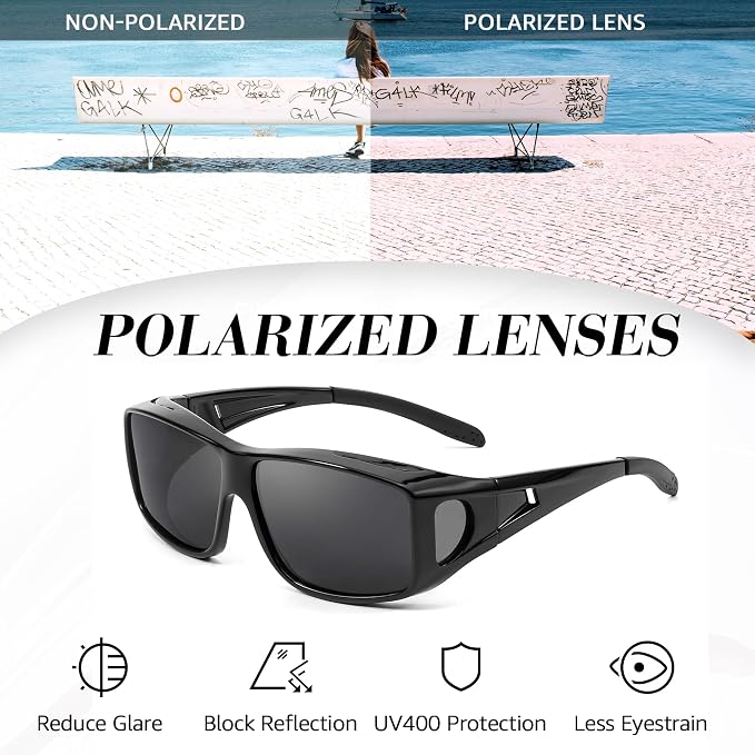 LVIOE Over Glasses Sunglasses Wrap Around Polarized Sunglasses for Men Women Fit Over Prescription Glasses with UV Protection