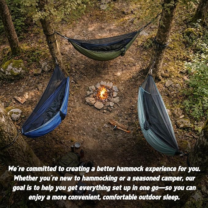 Camping Hammock with Mosquito Net with Underquilt & Rain Fly Tarp - Built-in Quilt for Lightweight Soft Warm 4 Seasons, 2 Person Portable Backpacking Hammock Set for Hiking, Travel, Backyard
