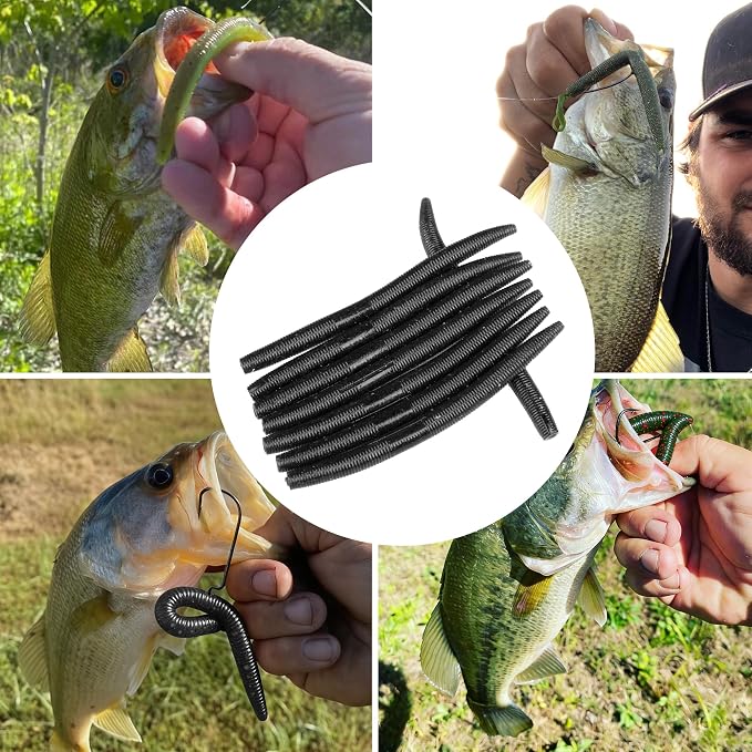 4"/5" Senko Worms Kit, Salt Impregnated Soft Plastic Lures | 30/50/78/100 Wacky Worms for Bass Fishing, Freshwater & Saltwater Applications,Artificial fishing bait