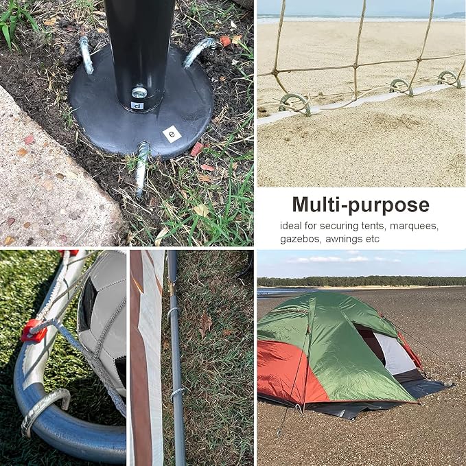 8 Pack Rebar Stakes 12 Inch, Heavy Duty Galvanised Steel Rebar Ground Stakes, Fence Anchors, Ground Stakes with Hook, Ground Blind Stakes for Marquees, Gazebos, Tents, Trampolines, Camping