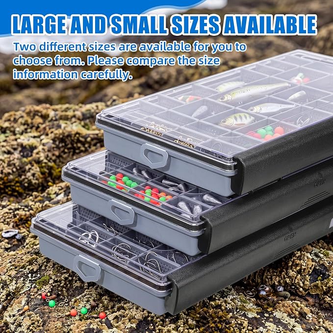 Junkin 6 Pack 3700 Fishing Tackle Boxes Waterproof, High-vis Black Lure Organizer Trays with Removable Dividers, Airtight Bait Storage Case for Bass Fishing Backpacks & Kayak Gear Accessories