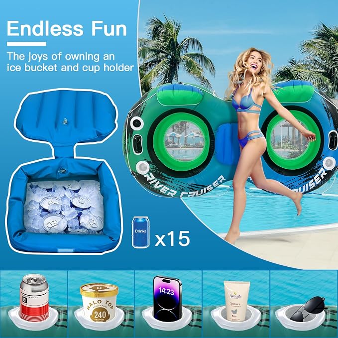 River Tubes for Floating Heavy Duty Inflatable Floating Lounger Premium River Water Rafts Pool Float with Cup Holder Above Lake for Adults