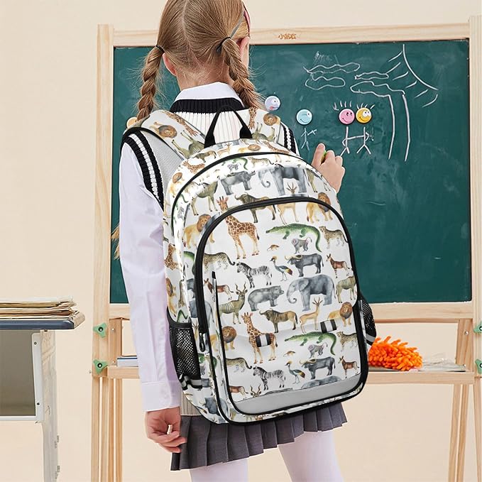 Fisyme Zoo Animals Giraffe Elephant School Backpack Laptop Backpack Bags Bookbag Travel Casual Computer Notebooks Daypack