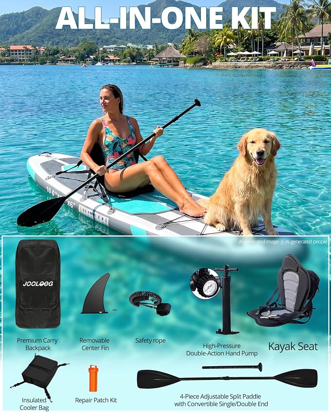 Inflatable Stand Up Paddle Board with Seat, 10'6"/10'5" SUP 440LBS, Recreational Paddleboard for Adults Beginners, Blow Up Paddle Board with Fishing Design, Camera Mount, Cooler Bag & Full Accessories