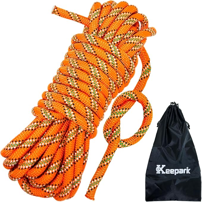 10.5mm Static Climbing Rope - 32FT Rock Climbing Rope for Adults & Kids, Outdoor Heavy Duty Rappelling Ropes for Fire Rescue, Escape, Ice Climbing, Parachute, Caving - Orange