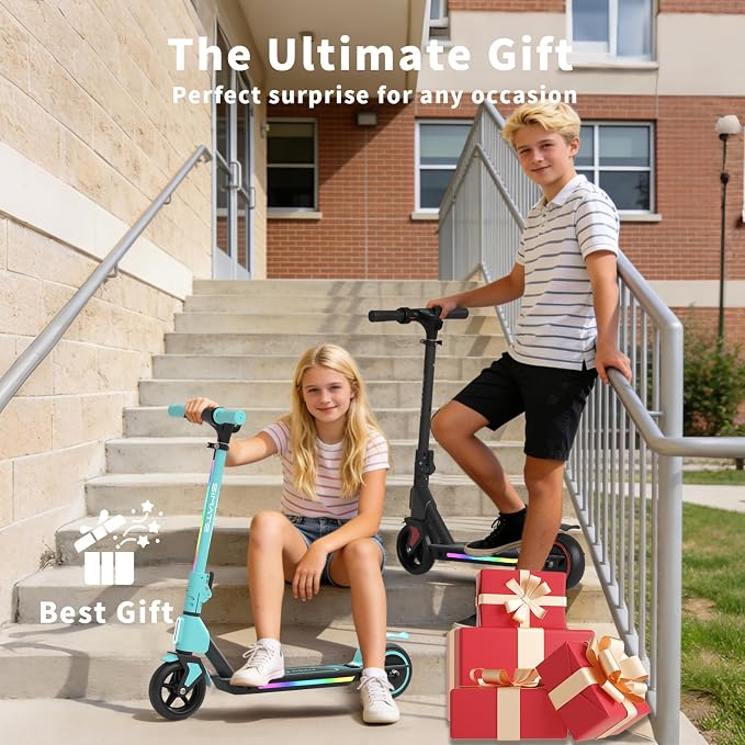 SIMATE Electric Scooter for Kids Ages 6-14, 3 Adjustable Heights 34"/37"/39", LED Display & Colorful Lights, Foldable Kids Electric Scooter, 8.7 MPH Safe Speed, Gifts for Boys Girls
