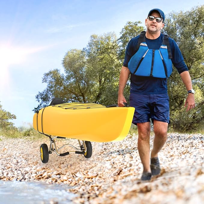 Bonnlo Kayak Cart Canoe Dolly Fishing Kayak Accessories Carrier Foldable Paddle Board Trolley Boat Trailer Transport with NO-Flat Airless Tires Wheels and 2 Ratchet Straps