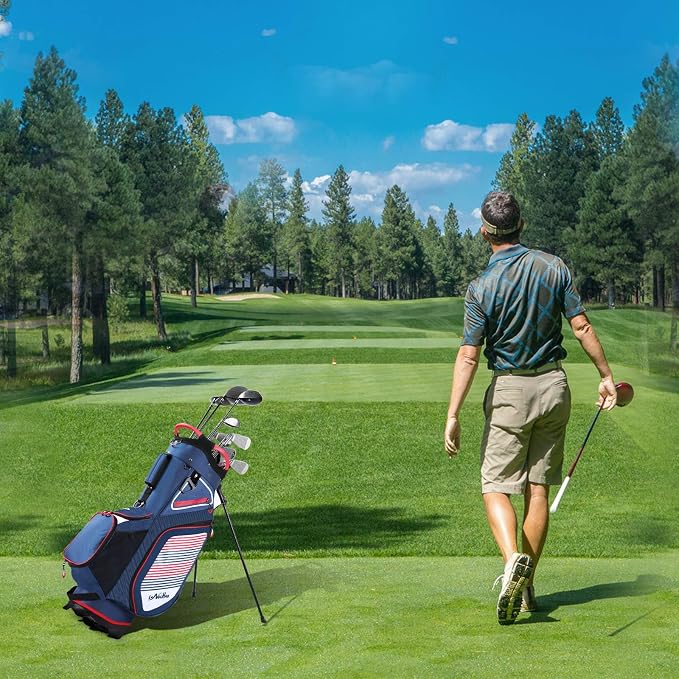 Golf Stand Bag for Men Navy 14 Way Divider Golf Bags, 6LB Lightweight Portable Walking/Riding Bags with Dust Cover, Strap