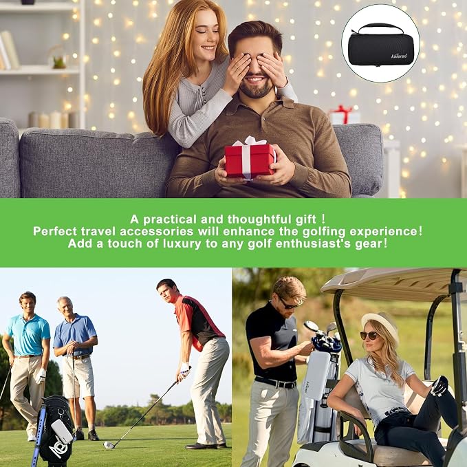 SENIKO Golf Glove Holder with Removable Golf Glove Shaper Water-Resistant Protective Hard Shell golf bag holder for Phone,Tees, Ball Markers,Repair Tools,Golf Accessories Golf Gifts for Men (Black)