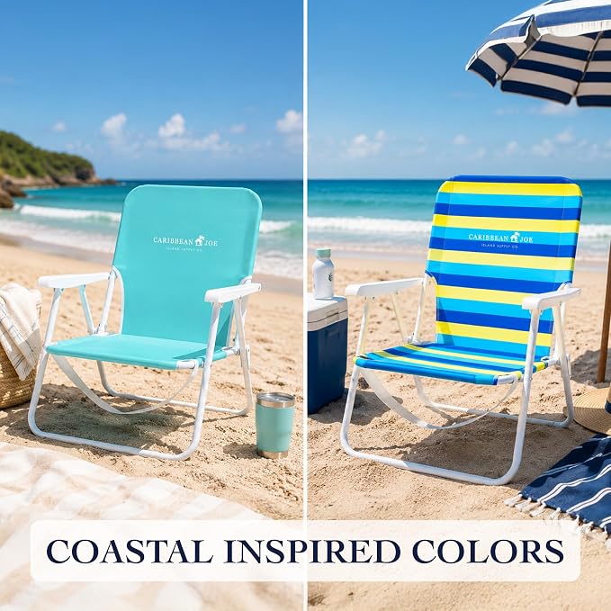 CARIBBEAN JOE Folding Beach Chair, 1 Position Lightweight and Portable Foldable Outdoor Camping Accessories with Carry Strap (Mint, 225lbs Capacity)