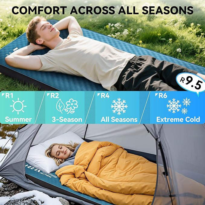 HEETA Fish Scale Up to 110lb/50kg, 2 AAA Batteries Included (Black) Bundled with Self Inflating Sleeping Pad with Electric Pump, 4" Ultra Thick Memory Foam Camping Mattress