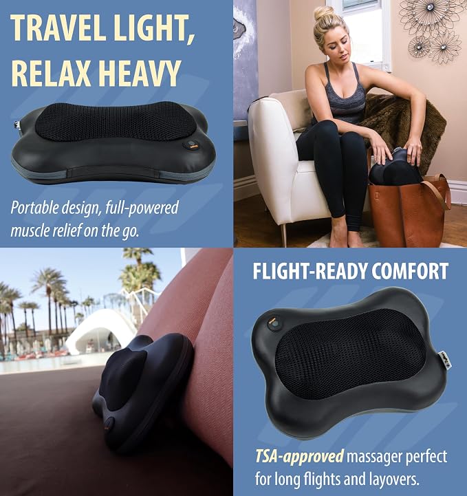 Zyllion Shiatsu Back and Neck Massager with Heat - 3D Electric Kneading Deep Tissue Massage Pillow for Muscle Pain Relief, Black, ZMA-13