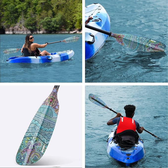 Hornet Watersports Fiberglass Kayak Paddle for Adults- Ideal for Touring, Fishing and Boating- 90.5 inches / 230CM Adjustable with Carbon Fiber Shaft- Kayak Oars Kayaking Equipment