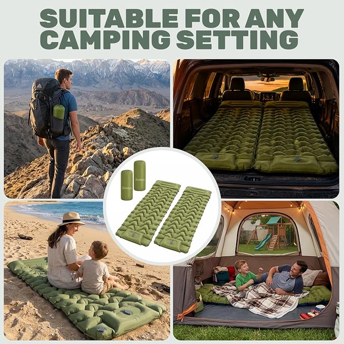 2Pack Inflatable Camping Pad, Inflatable Camping Mat with Pillow, Built-in Foot Pump Sleeping Mat, Upgraded Compact Camping Air Sleeping Pads for Tent, Backpacking, Hiking