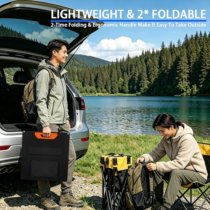 100W Portable Solar Panel, Monocrystalline ETFE Solar Charger with 23.5% High Conversion Efficiency, Foldable Solar Panel with MC4 Output for Portable Power Station, Camping, RV, Outdoor Emergency